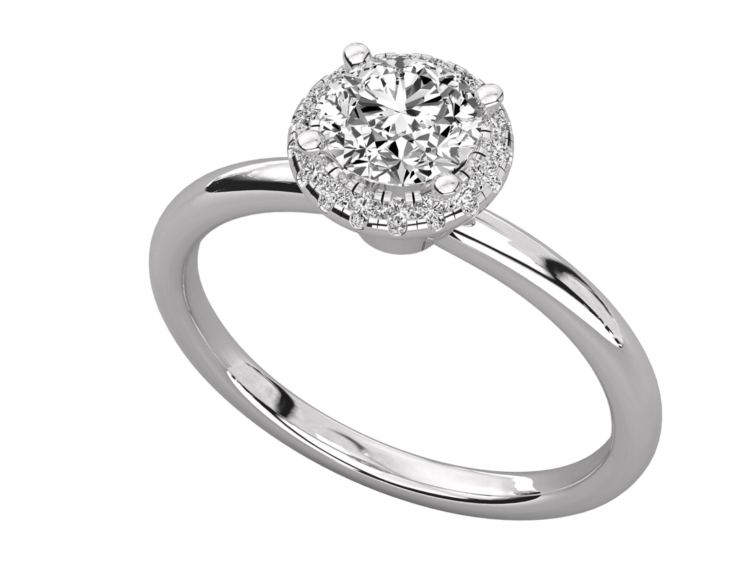 9K GOLD SOLITAIRE ROUND DIAMOND LADIES BRILLIANT RING.