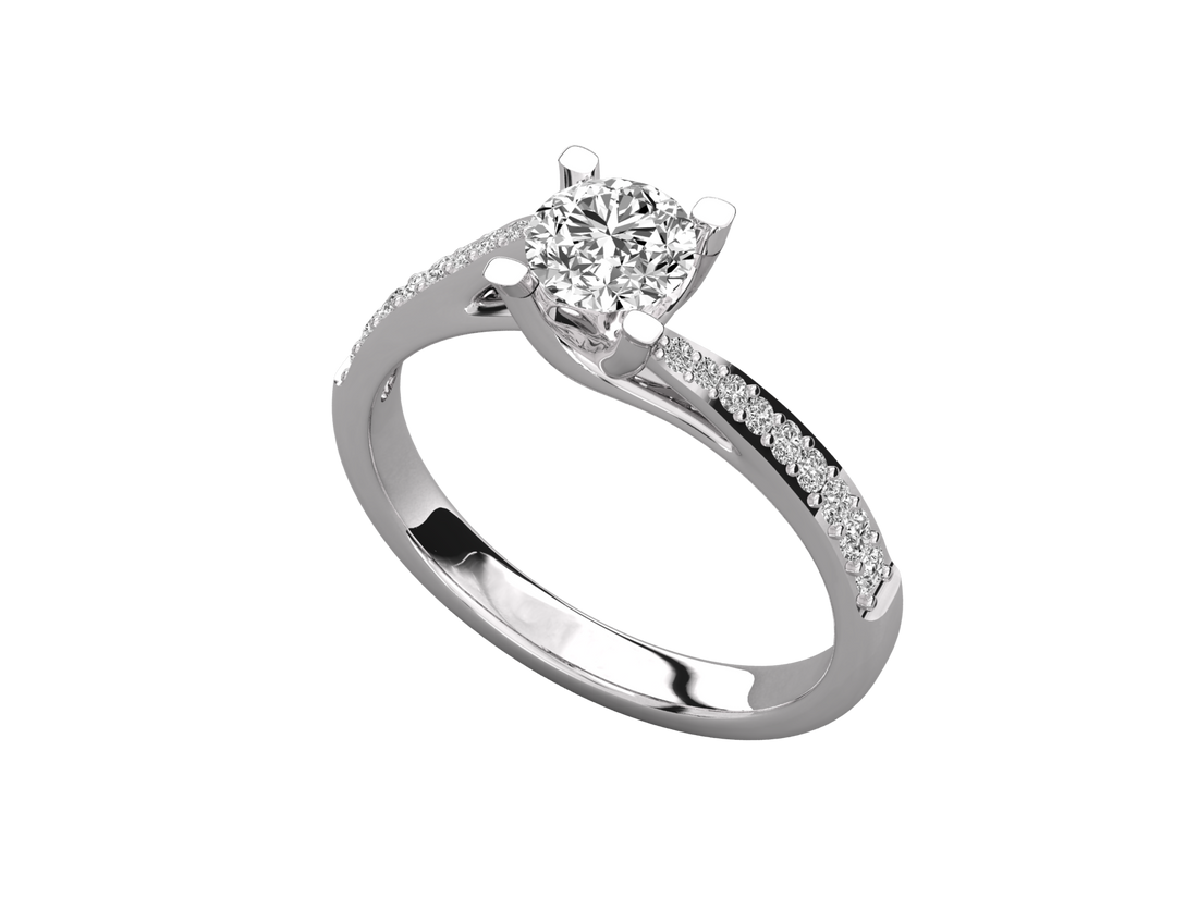 9K GOLD SOLITAIRE ROUND CUT LAB GROWN DIAMOND LADIES BRILLIANT RING.
