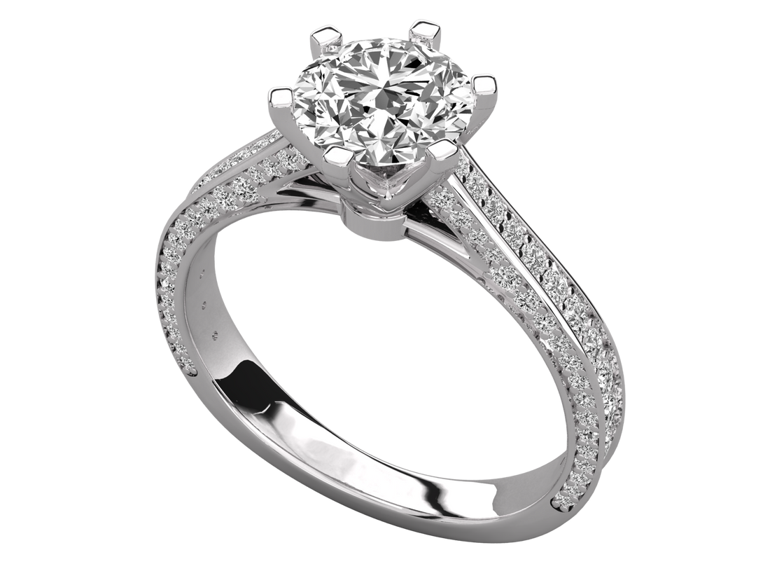 9K GOLD SOLITAIRE ROUND CUT LAB GROWN DIAMOND LADIES BRILLIANT RING.