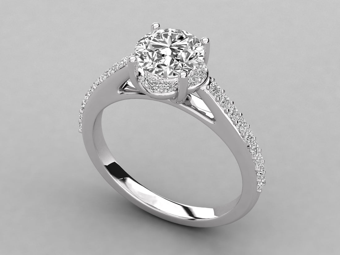 9K GOLD SOLITAIRE ROUND DIAMOND LADIES BRILLIANT RING.