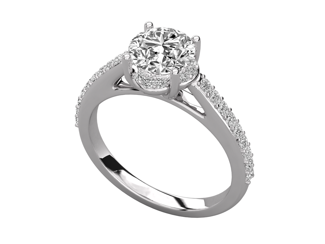 9K GOLD SOLITAIRE ROUND DIAMOND LADIES BRILLIANT RING.