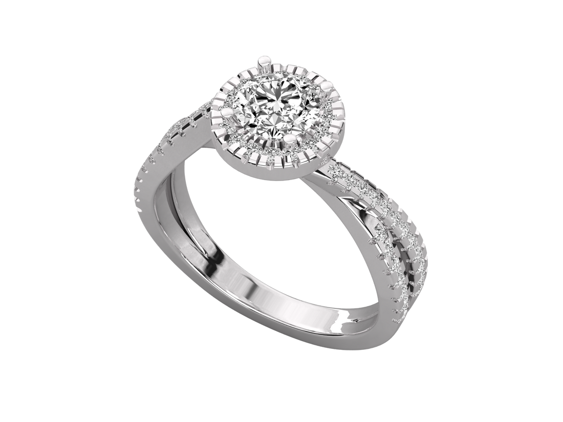 9K GOLD SOLITAIRE ROUND CUT LAB GROWN DIAMOND LADIES BRILLIANT RING.