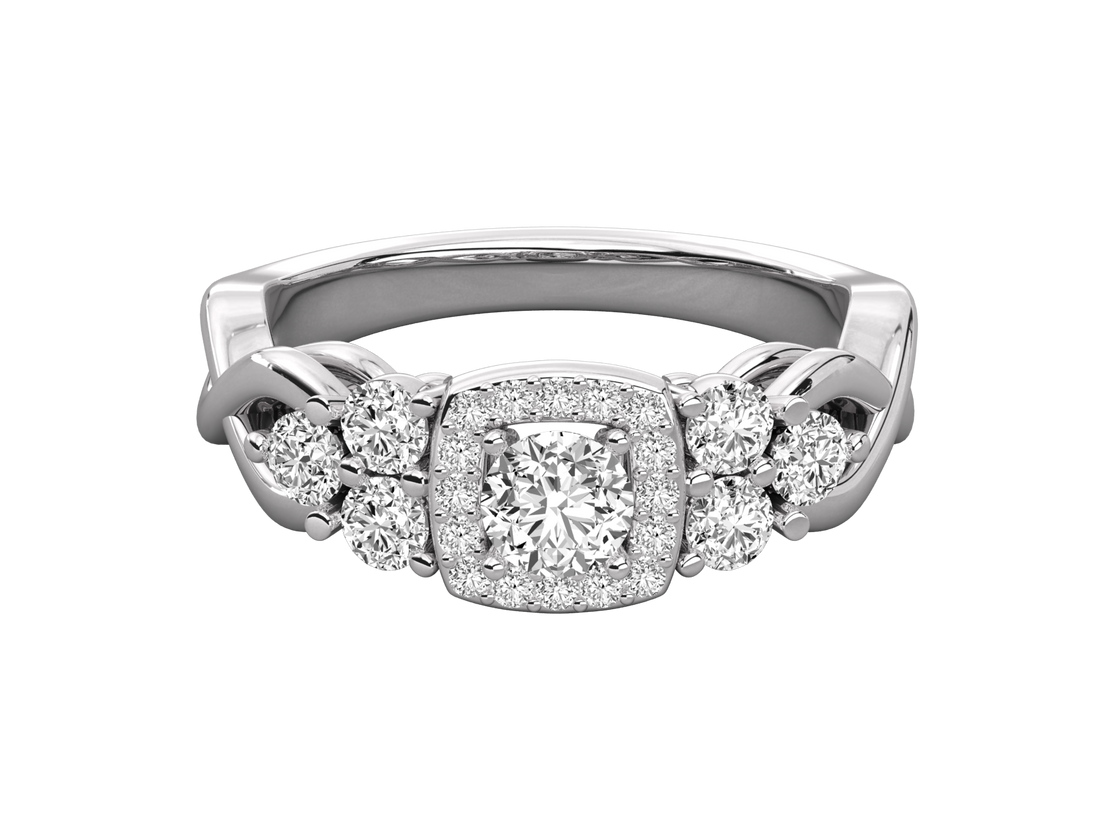 9K GOLD SOLITAIRE ROUND DIAMOND LADIES RING.