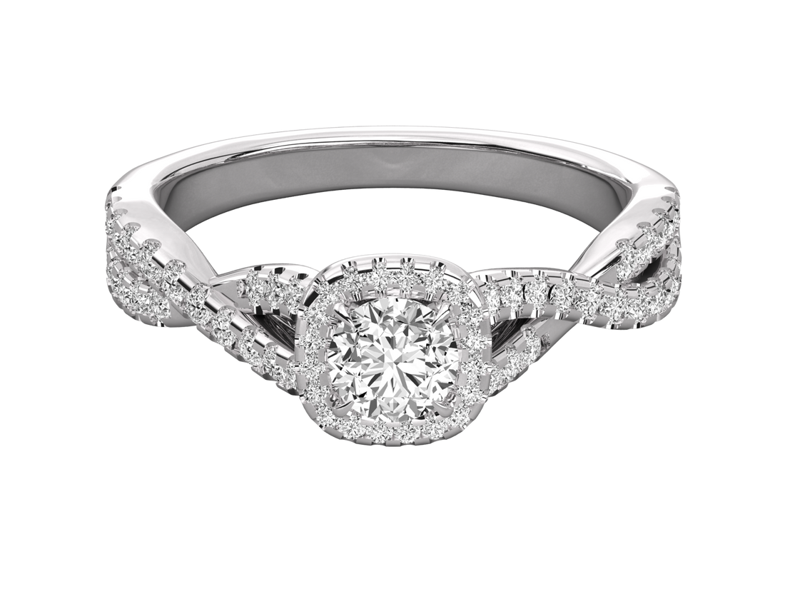 9K GOLD SOLITAIRE ROUND CUT LAB GROWN DIAMOND LADIES BRILLIANT RING.