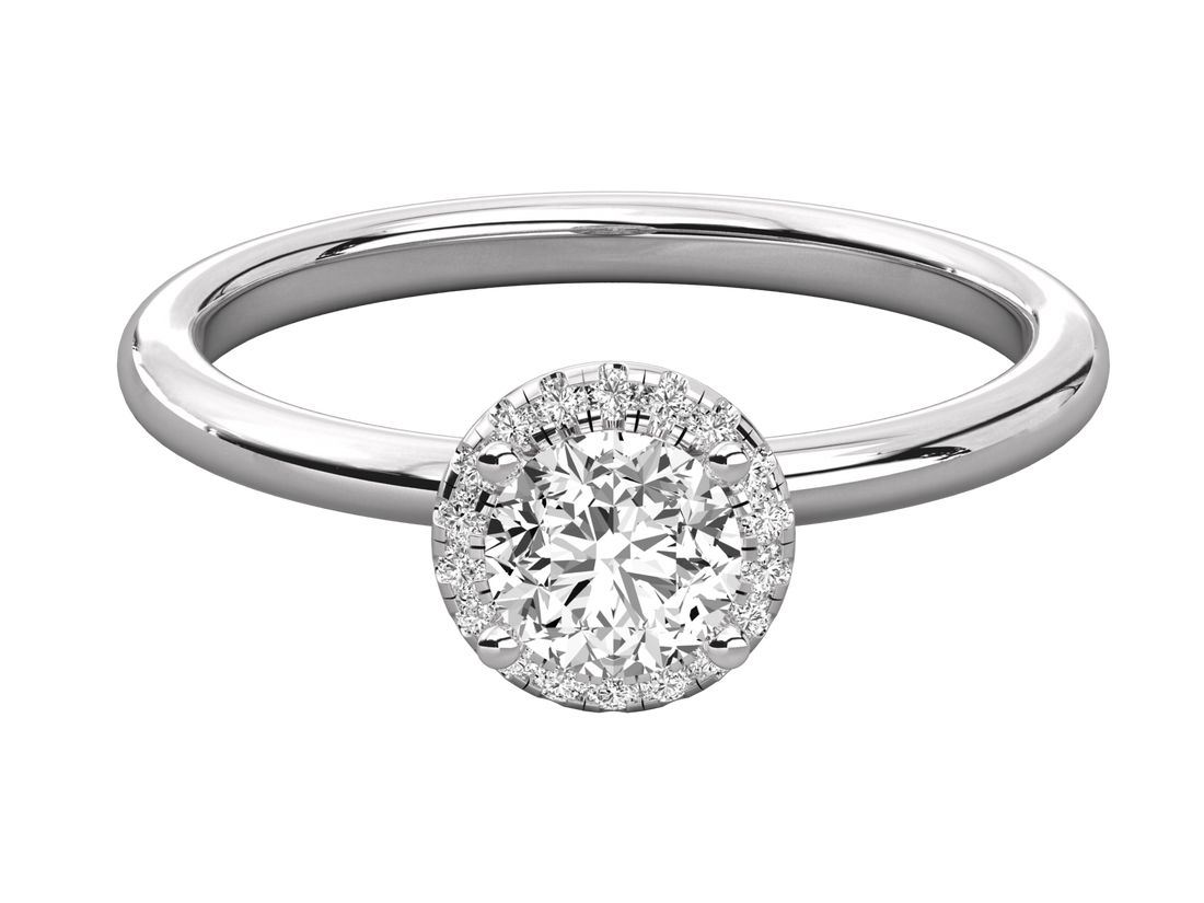 9K GOLD SOLITAIRE ROUND DIAMOND LADIES BRILLIANT RING.