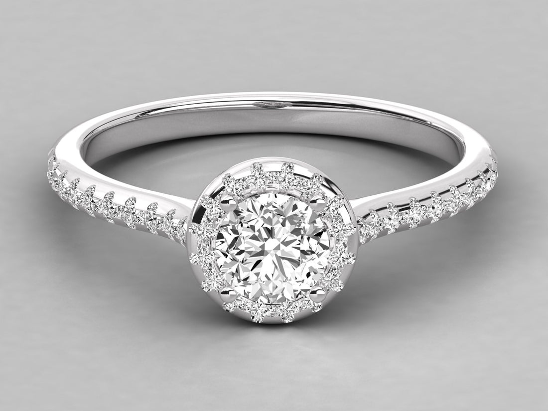 9K GOLD SOLITAIRE ROUND DIAMOND LADIES BRILLIANT RING.