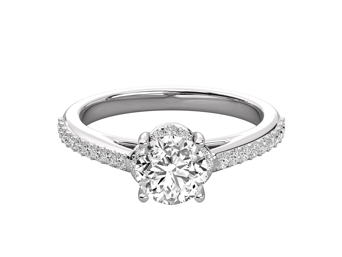 9K GOLD SOLITAIRE ROUND DIAMOND LADIES BRILLIANT RING.