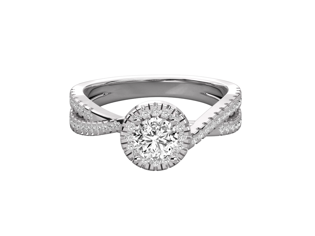 9K GOLD SOLITAIRE ROUND CUT LAB GROWN DIAMOND LADIES BRILLIANT RING.