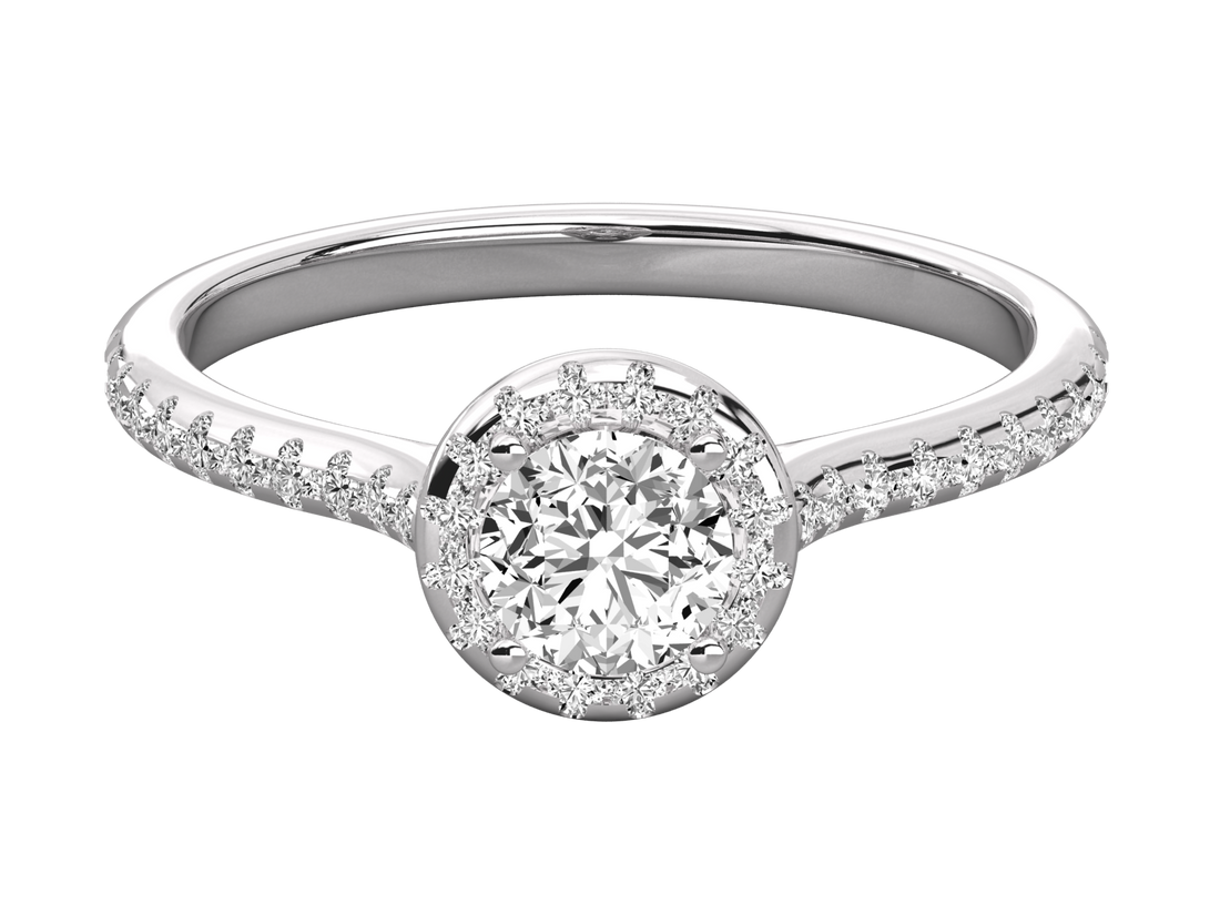 9K GOLD SOLITAIRE ROUND DIAMOND LADIES BRILLIANT RING.