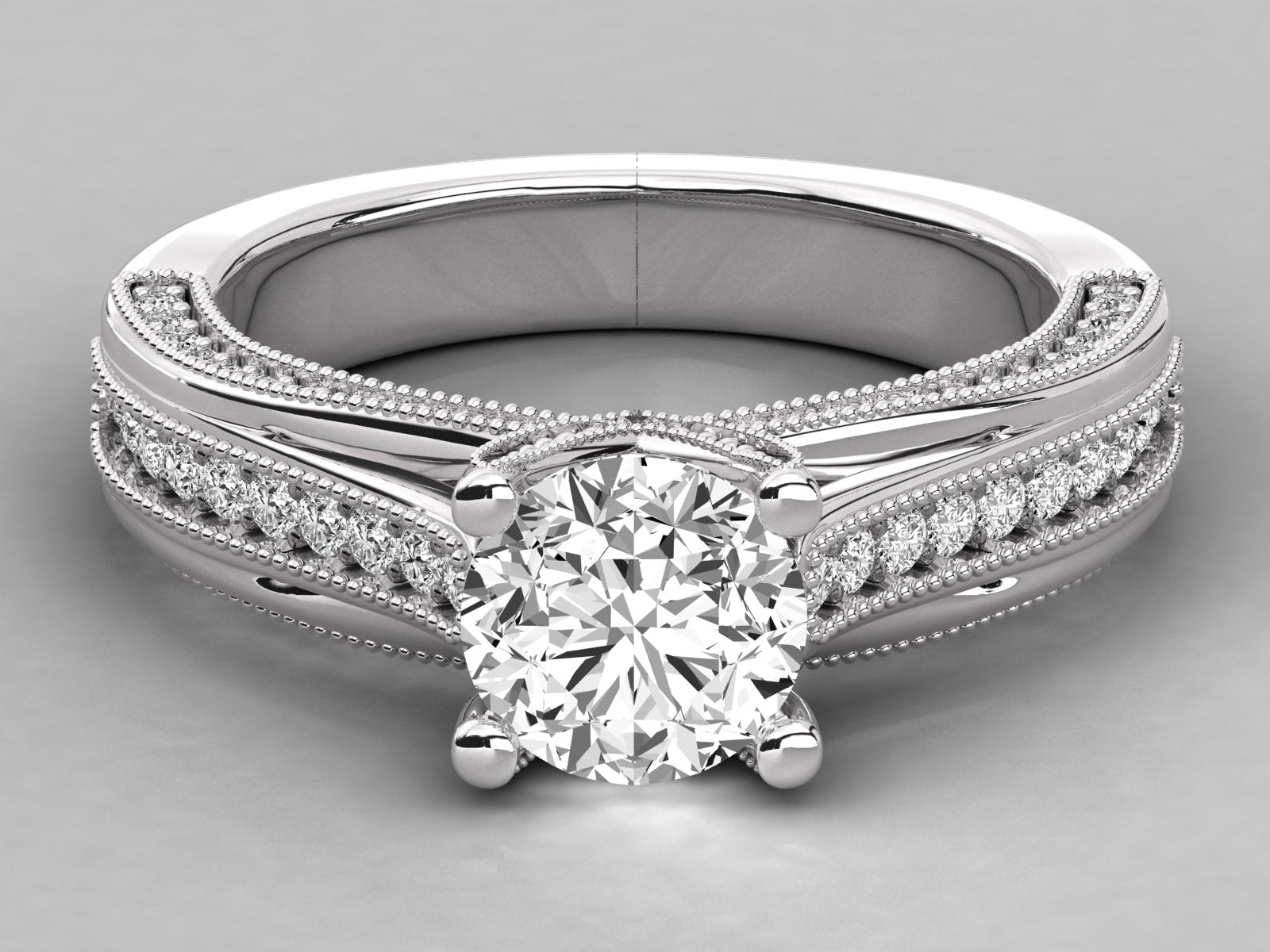 9K GOLD SOLITAIRE ROUND CUT LAB GROWN DIAMOND LADIES BRILLIANT RING.