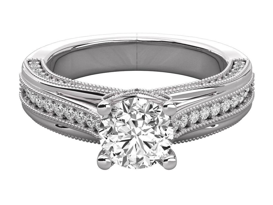 9K GOLD SOLITAIRE ROUND CUT LAB GROWN DIAMOND LADIES BRILLIANT RING.