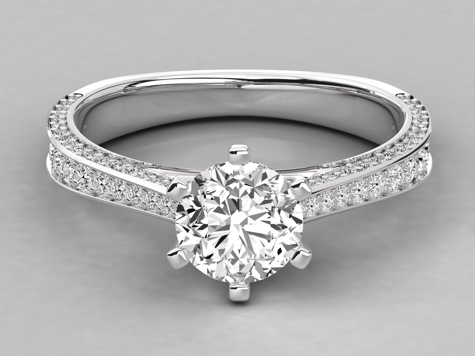 9K GOLD SOLITAIRE ROUND CUT LAB GROWN DIAMOND LADIES BRILLIANT RING.