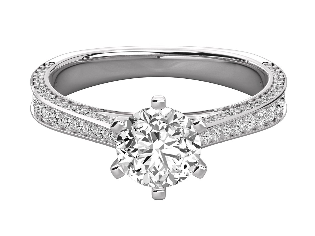 9K GOLD SOLITAIRE ROUND CUT LAB GROWN DIAMOND LADIES BRILLIANT RING.