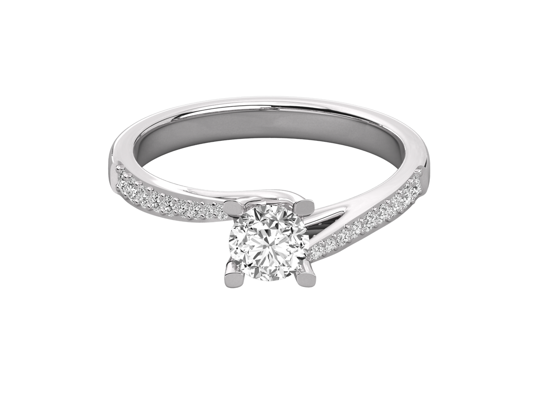 9K GOLD SOLITAIRE ROUND CUT LAB GROWN DIAMOND LADIES BRILLIANT RING.
