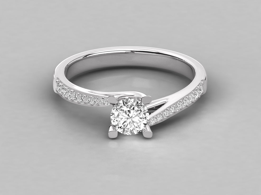 9K GOLD SOLITAIRE ROUND CUT LAB GROWN DIAMOND LADIES BRILLIANT RING.