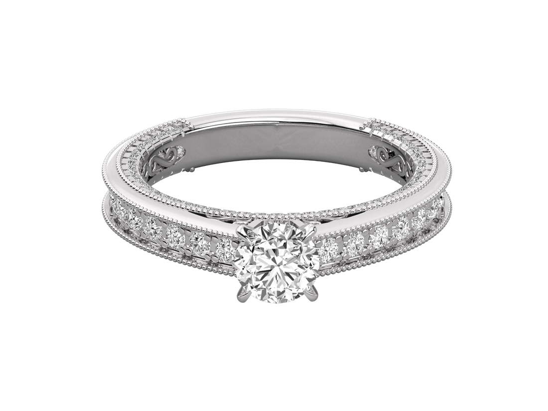 9K GOLD SOLITAIRE ROUND CUT LAB GROWN DIAMOND LADIES BRILLIANT RING.