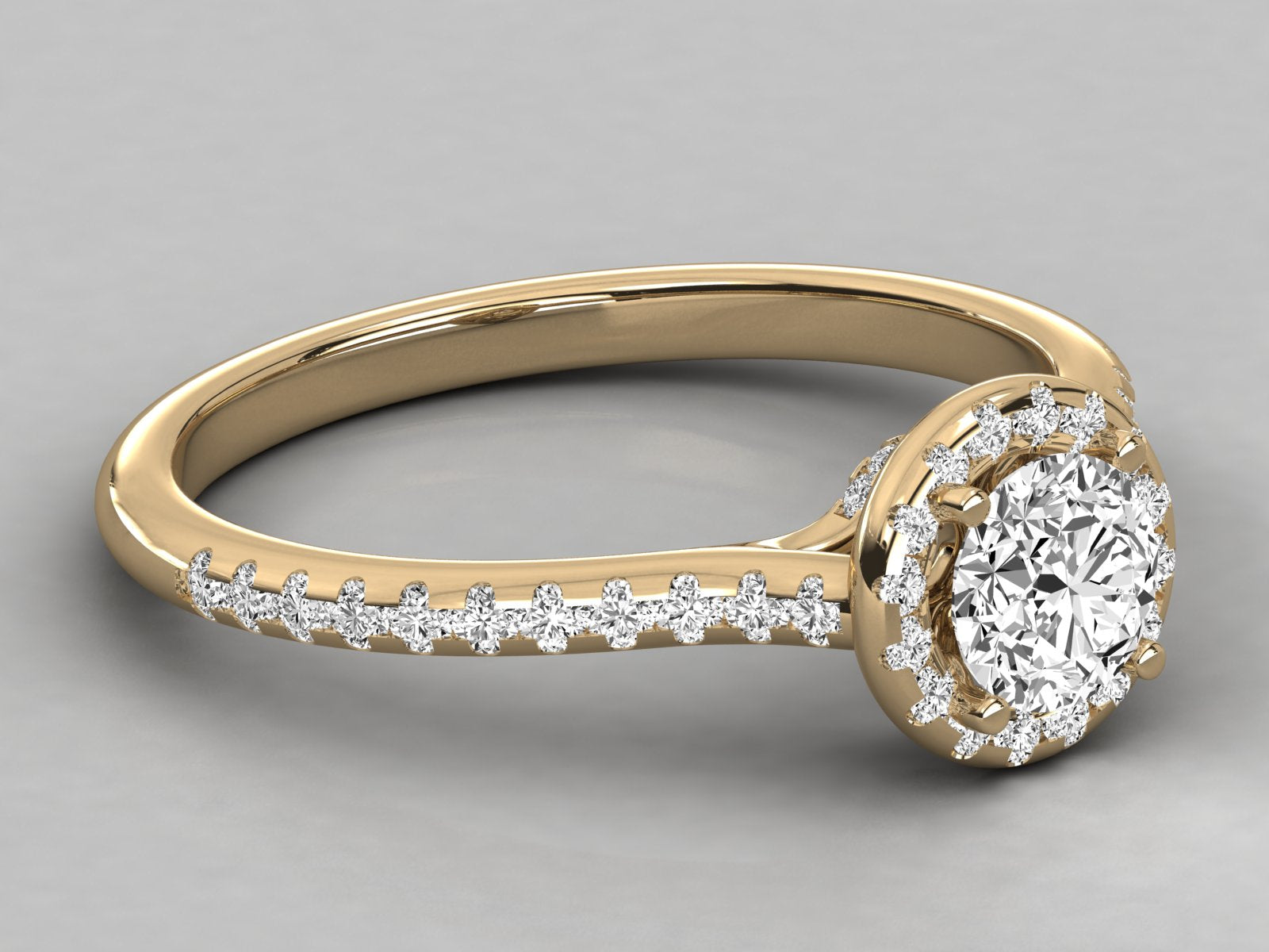 9K GOLD SOLITAIRE ROUND DIAMOND LADIES BRILLIANT RING.
