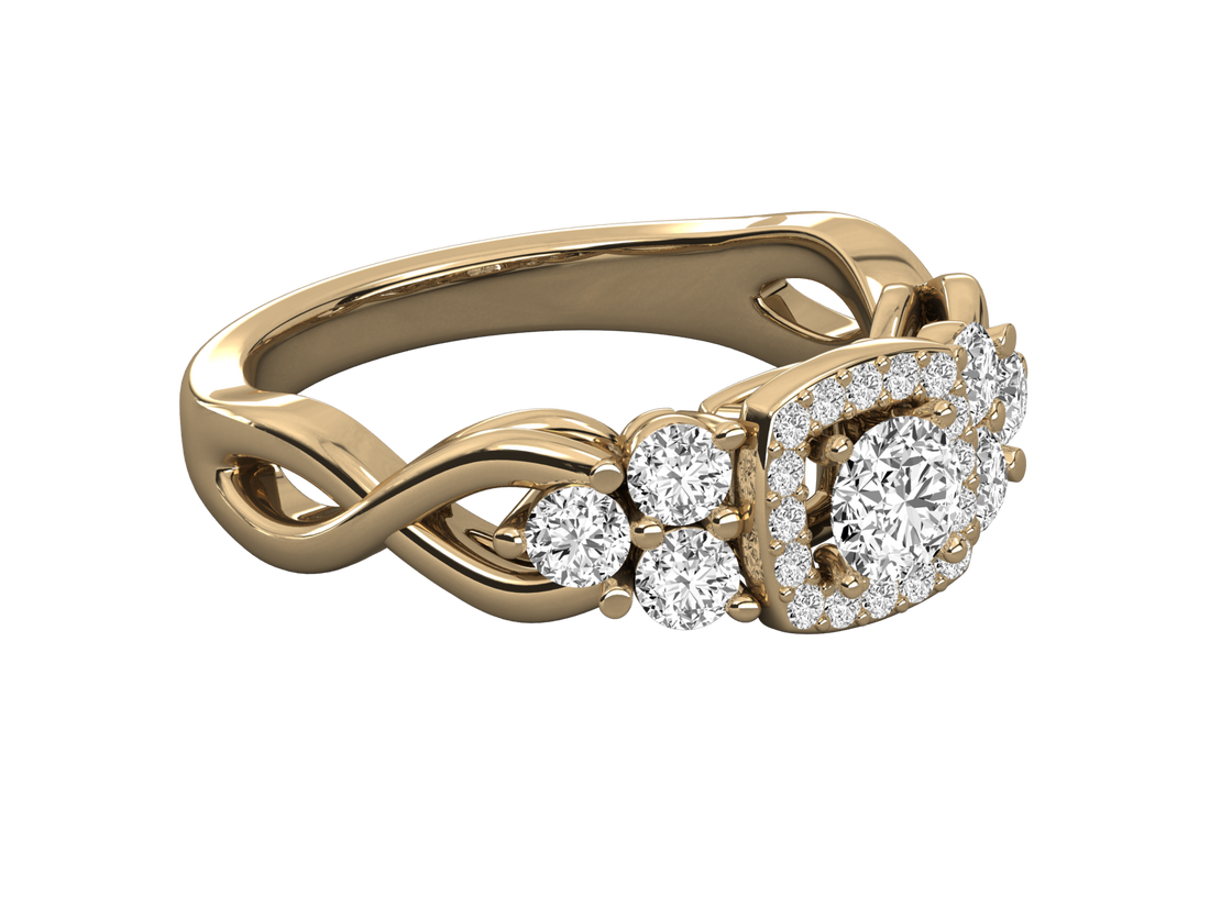 9K GOLD SOLITAIRE ROUND DIAMOND LADIES RING.