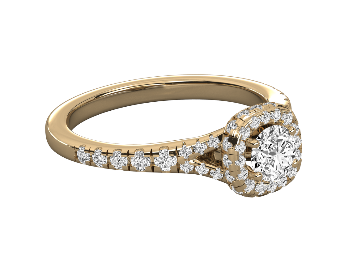 9K GOLD SOLITAIRE ROUND DIAMOND LADIES BRILLIANT RING.