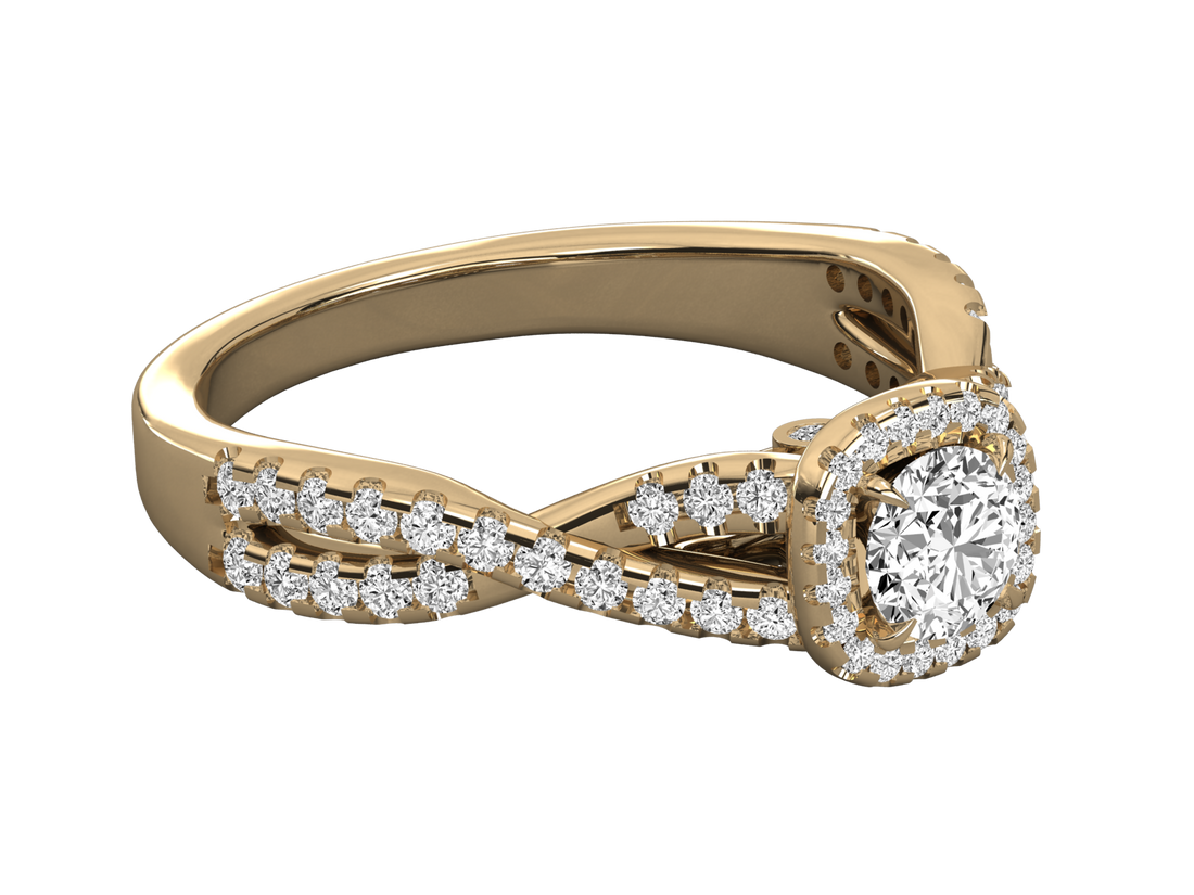 9K GOLD SOLITAIRE ROUND CUT LAB GROWN DIAMOND LADIES BRILLIANT RING.
