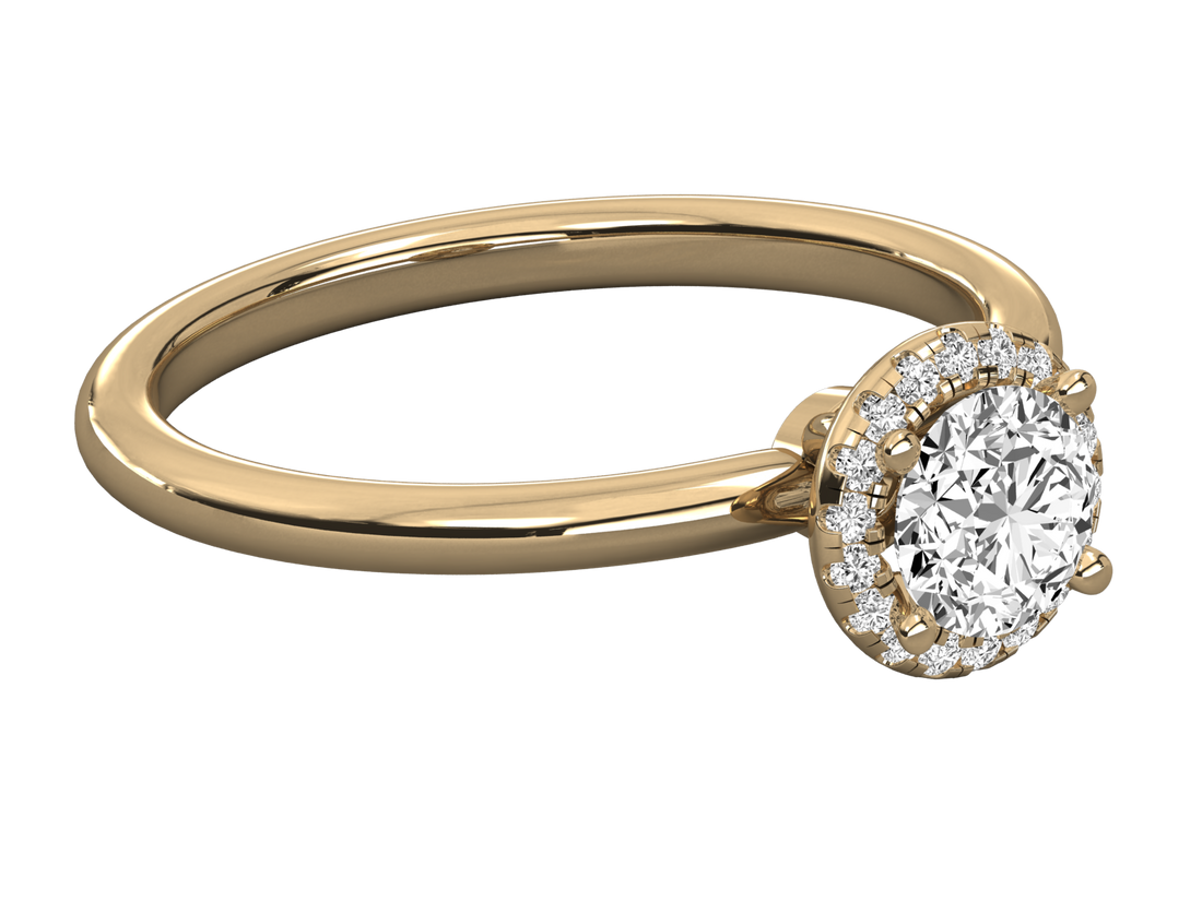 9K GOLD SOLITAIRE ROUND DIAMOND LADIES BRILLIANT RING.
