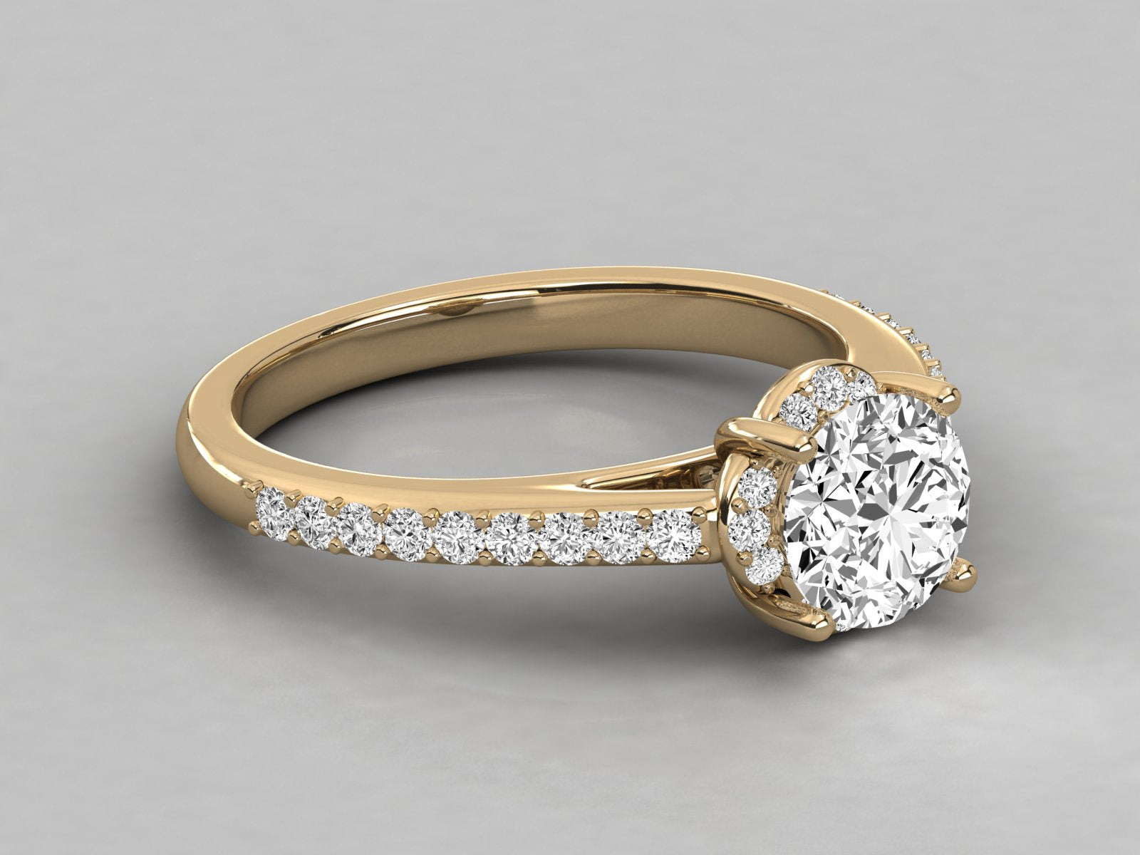 9K GOLD SOLITAIRE ROUND DIAMOND LADIES BRILLIANT RING.