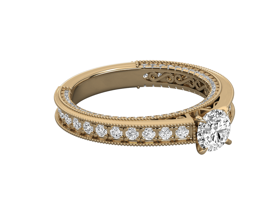 9K GOLD SOLITAIRE ROUND CUT LAB GROWN DIAMOND LADIES BRILLIANT RING.