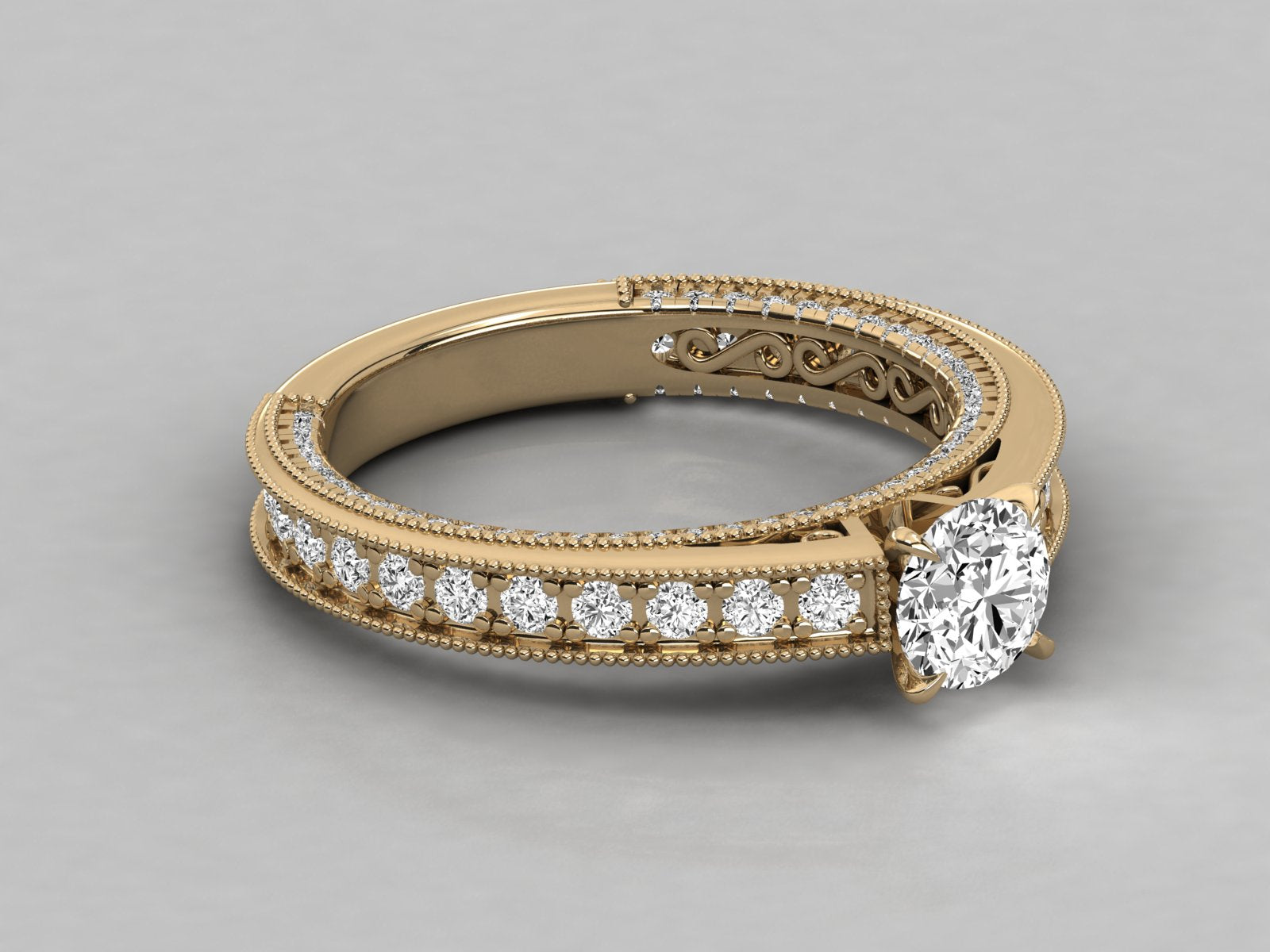 9K GOLD SOLITAIRE ROUND CUT LAB GROWN DIAMOND LADIES BRILLIANT RING.