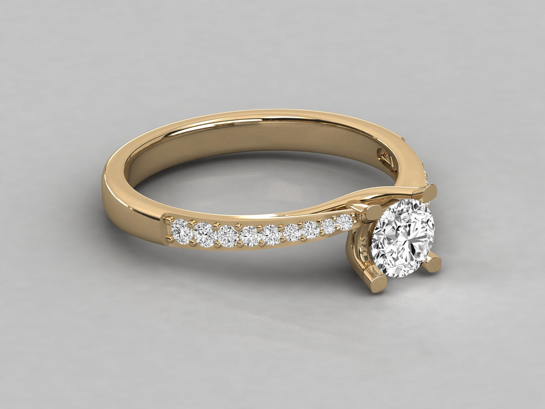 9K GOLD SOLITAIRE ROUND CUT LAB GROWN DIAMOND LADIES BRILLIANT RING.