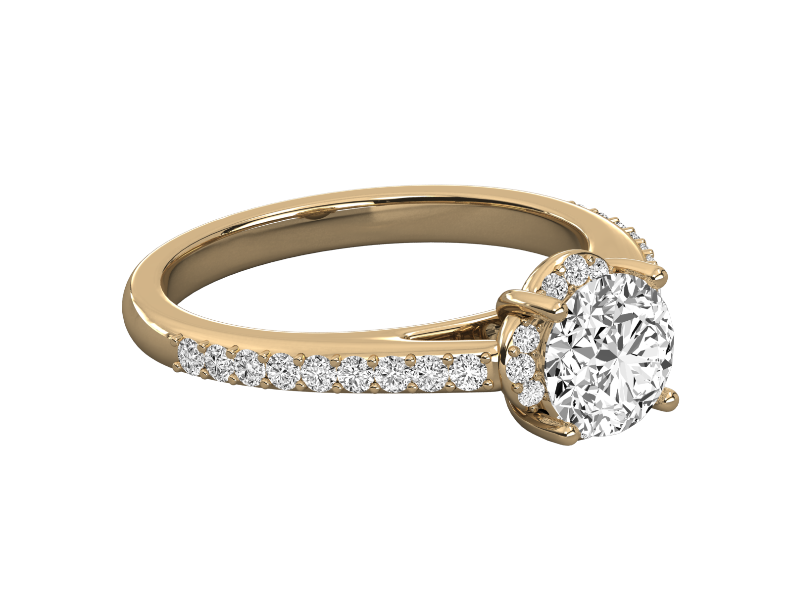 9K GOLD SOLITAIRE ROUND DIAMOND LADIES BRILLIANT RING.