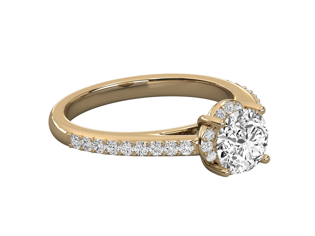 9K GOLD SOLITAIRE ROUND DIAMOND LADIES BRILLIANT RING.