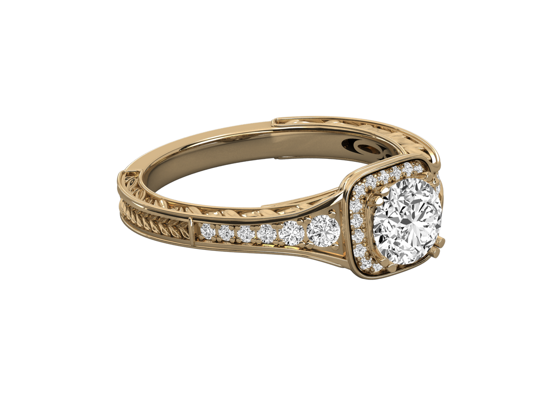 9K GOLD SOLITAIRE ROUND DIAMOND LADIES BRILLIANT RING.