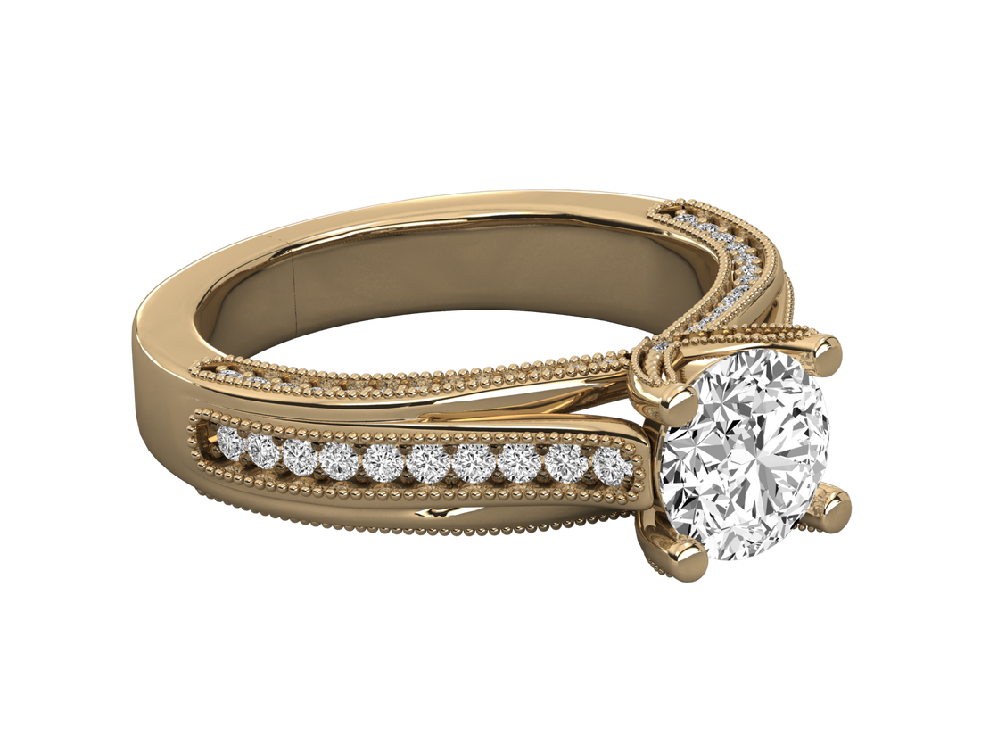 9K GOLD SOLITAIRE ROUND CUT LAB GROWN DIAMOND LADIES BRILLIANT RING.