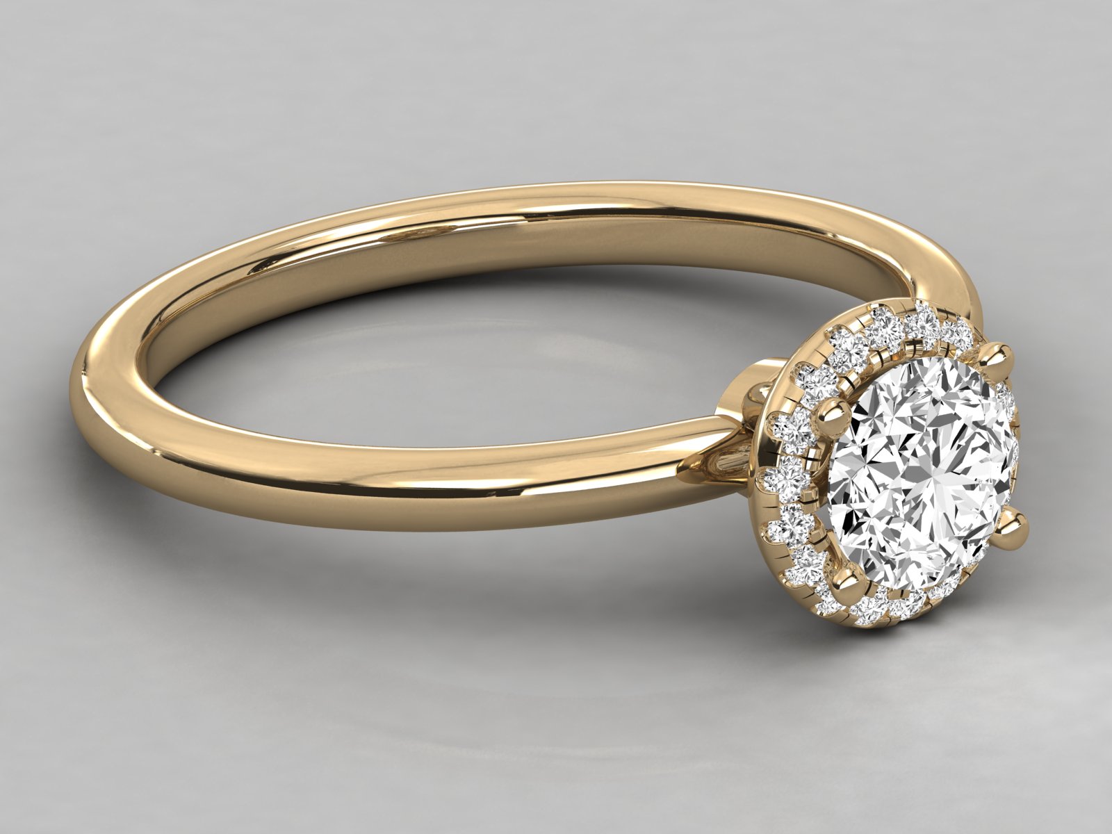 9K GOLD SOLITAIRE ROUND DIAMOND LADIES BRILLIANT RING.