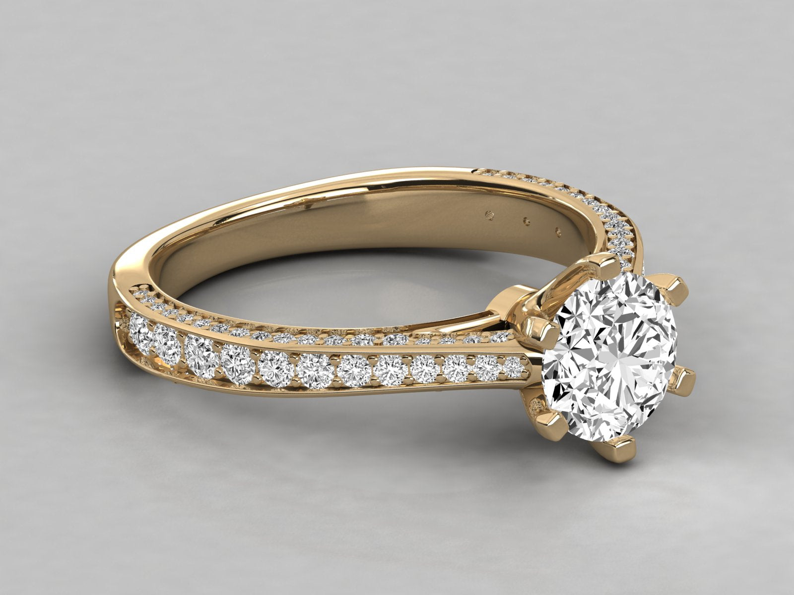 9K GOLD SOLITAIRE ROUND CUT LAB GROWN DIAMOND LADIES BRILLIANT RING.