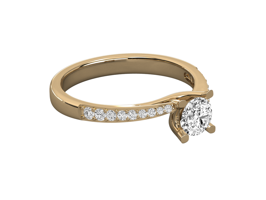 9K GOLD SOLITAIRE ROUND CUT LAB GROWN DIAMOND LADIES BRILLIANT RING.