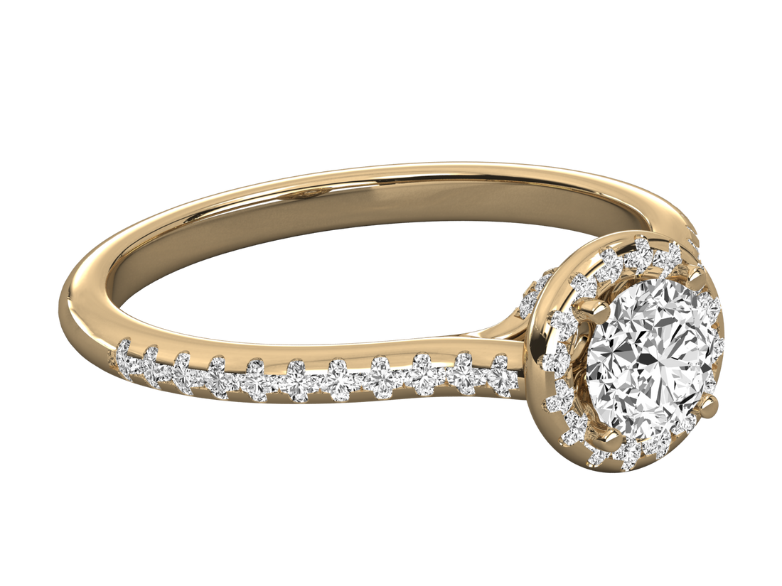 9K GOLD SOLITAIRE ROUND DIAMOND LADIES BRILLIANT RING.