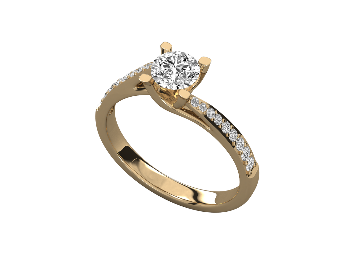 9K GOLD SOLITAIRE ROUND CUT LAB GROWN DIAMOND LADIES BRILLIANT RING.