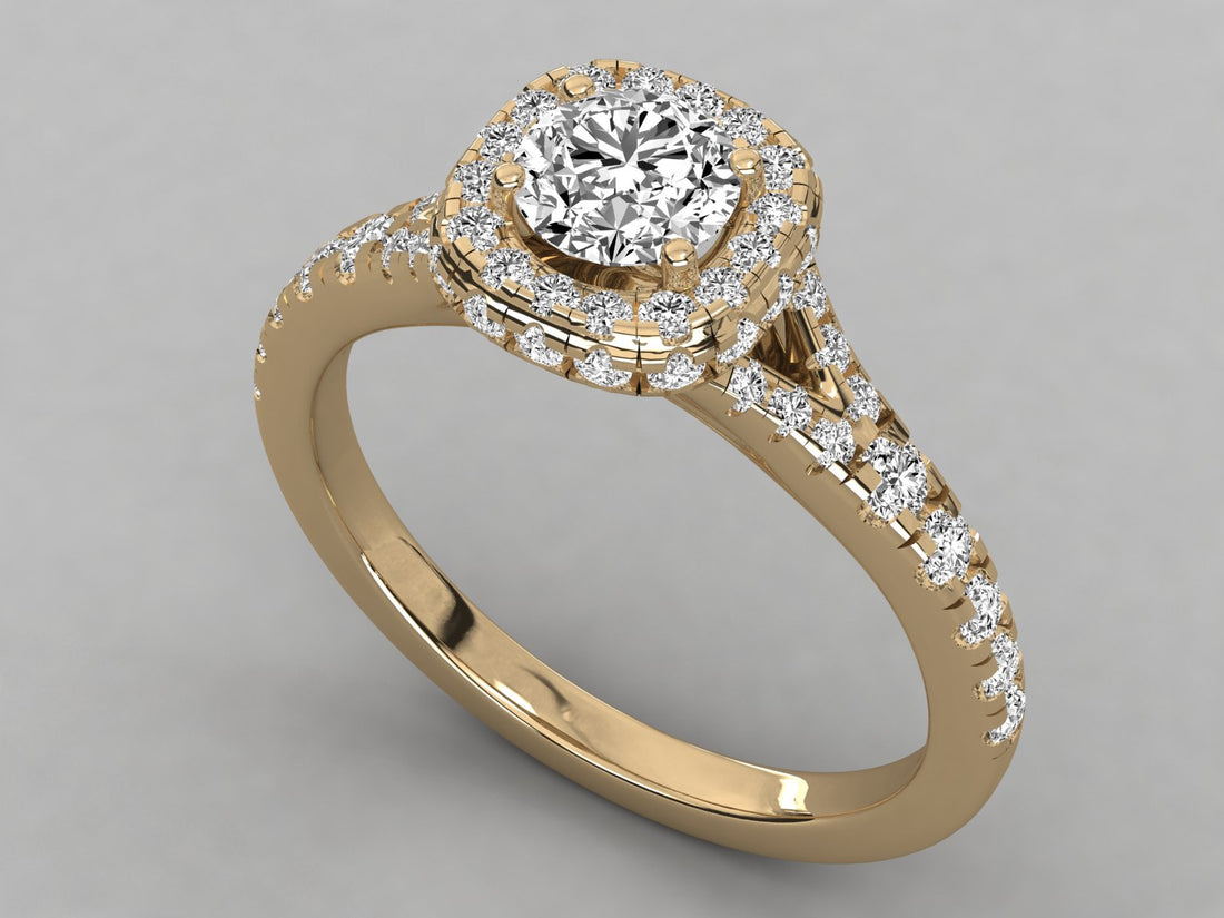 9K GOLD SOLITAIRE ROUND DIAMOND LADIES BRILLIANT RING.