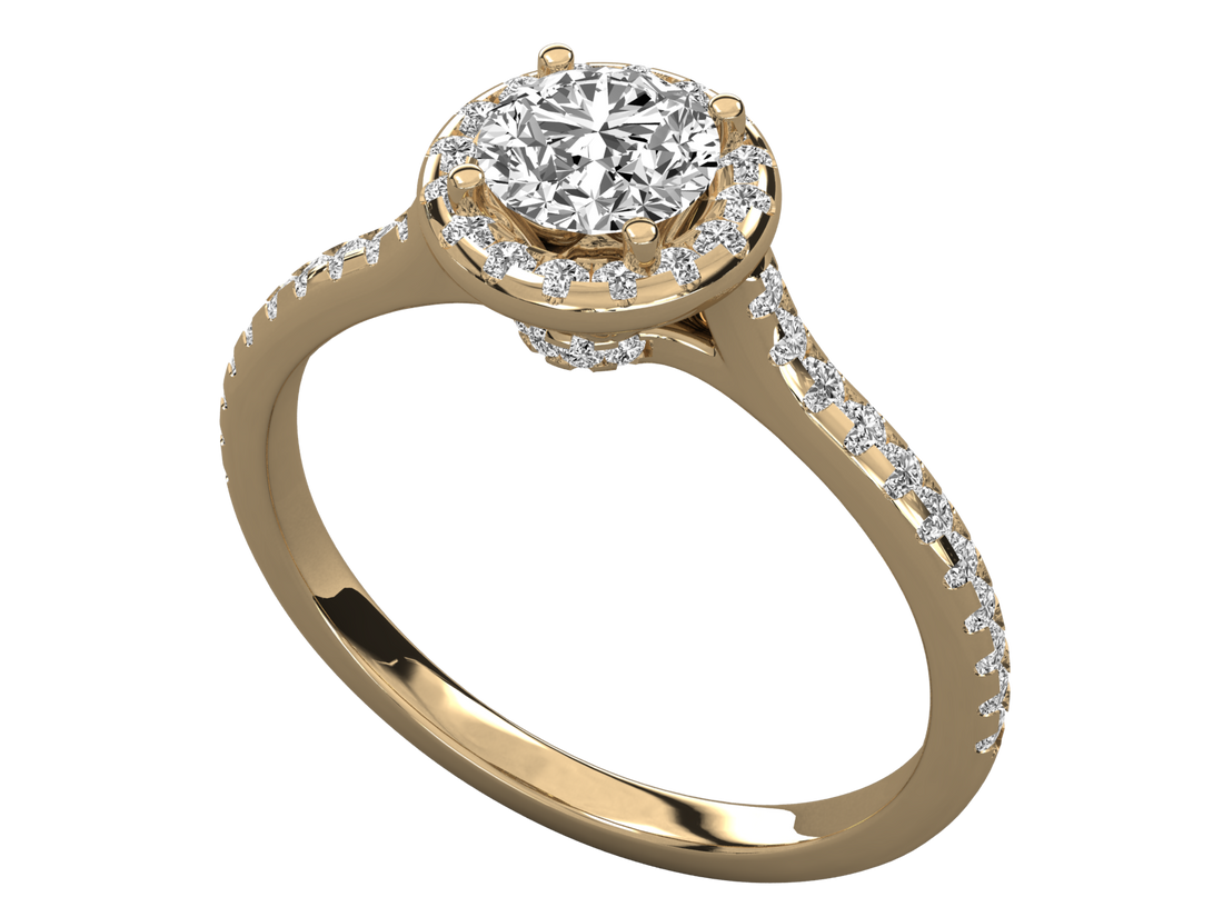 9K GOLD SOLITAIRE ROUND DIAMOND LADIES BRILLIANT RING.