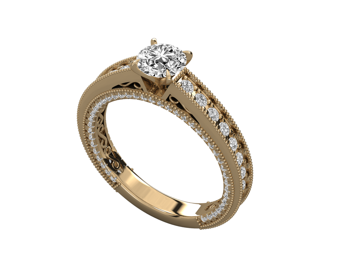 9K GOLD SOLITAIRE ROUND CUT LAB GROWN DIAMOND LADIES BRILLIANT RING.