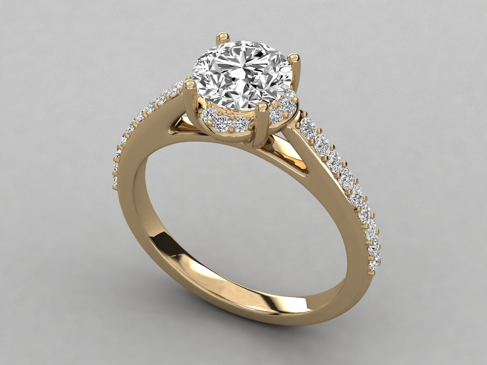 9K GOLD SOLITAIRE ROUND DIAMOND LADIES BRILLIANT RING.