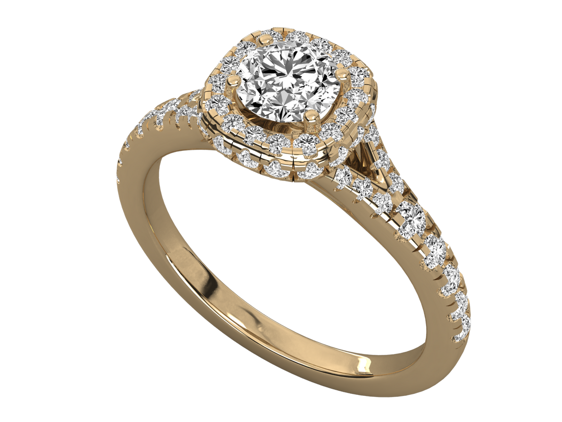 9K GOLD SOLITAIRE ROUND DIAMOND LADIES BRILLIANT RING.