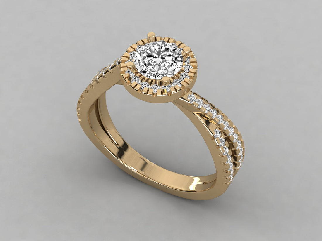 9K GOLD SOLITAIRE ROUND CUT LAB GROWN DIAMOND LADIES BRILLIANT RING.