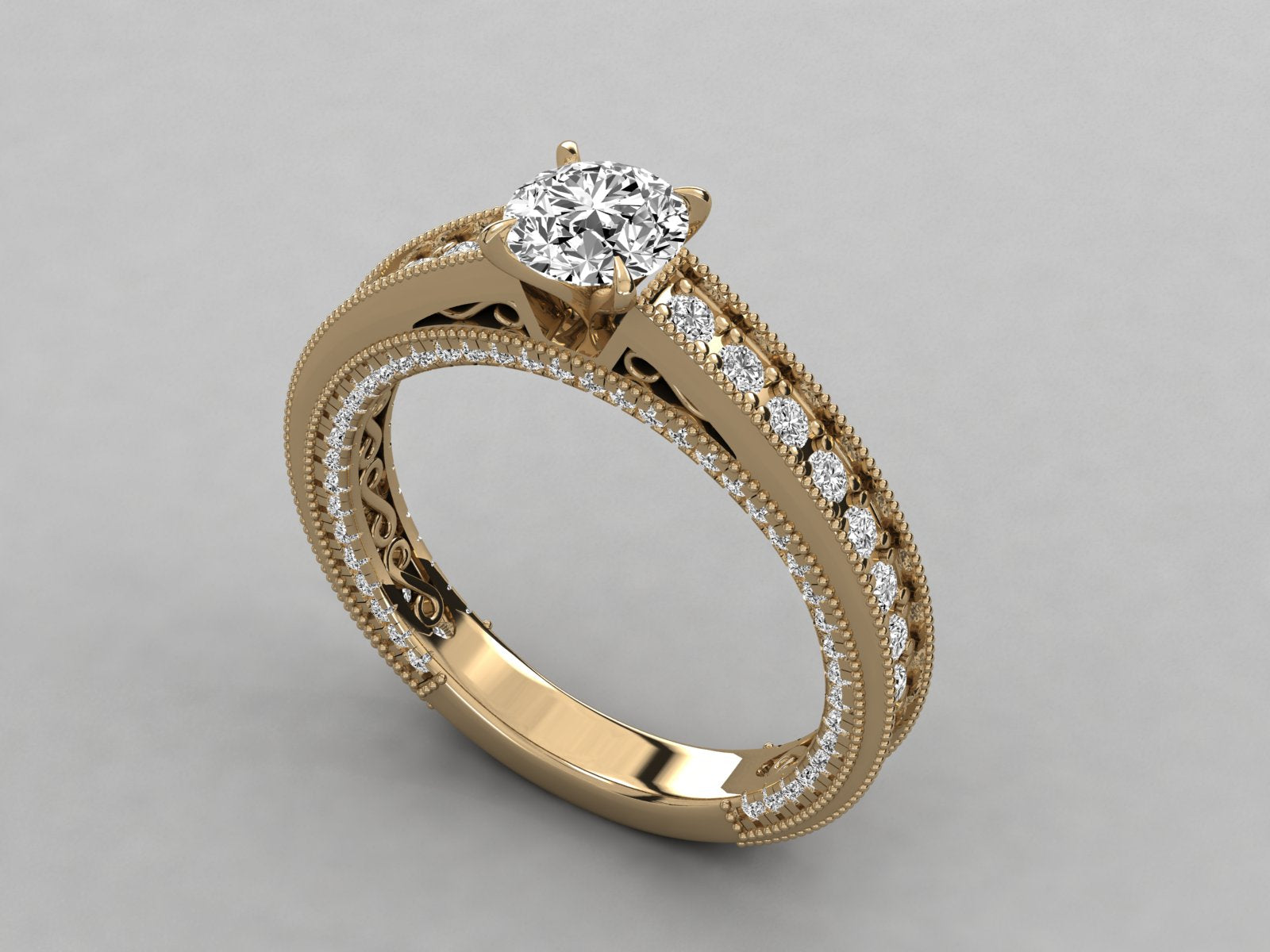9K GOLD SOLITAIRE ROUND CUT LAB GROWN DIAMOND LADIES BRILLIANT RING.