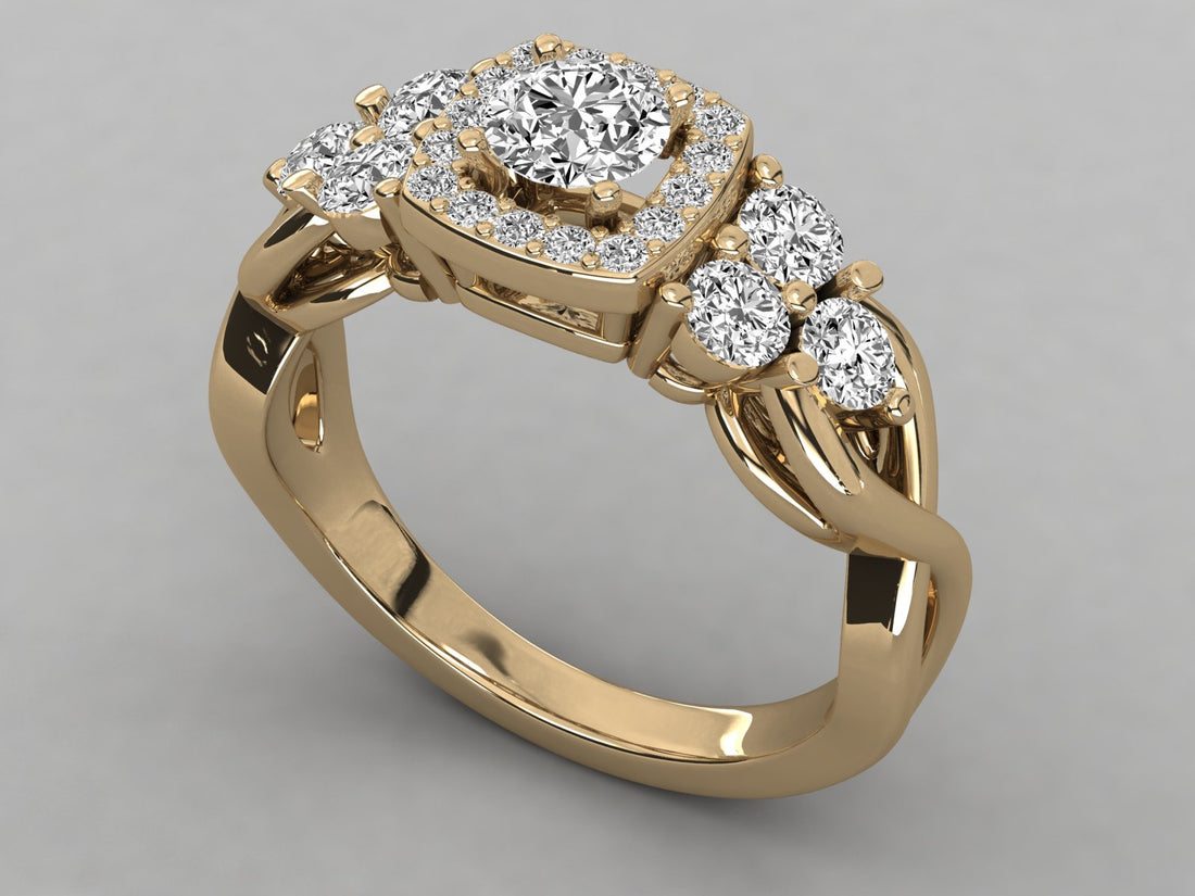9K GOLD SOLITAIRE ROUND DIAMOND LADIES RING.