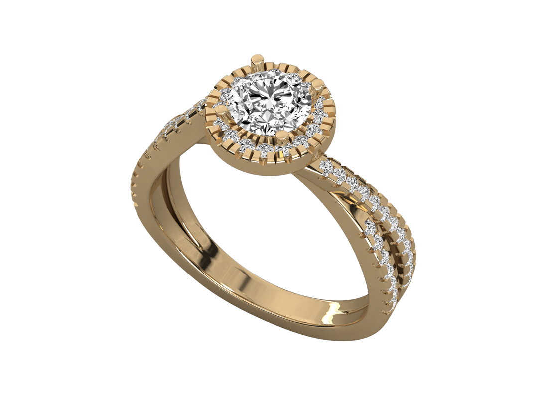 9K GOLD SOLITAIRE ROUND CUT LAB GROWN DIAMOND LADIES BRILLIANT RING.