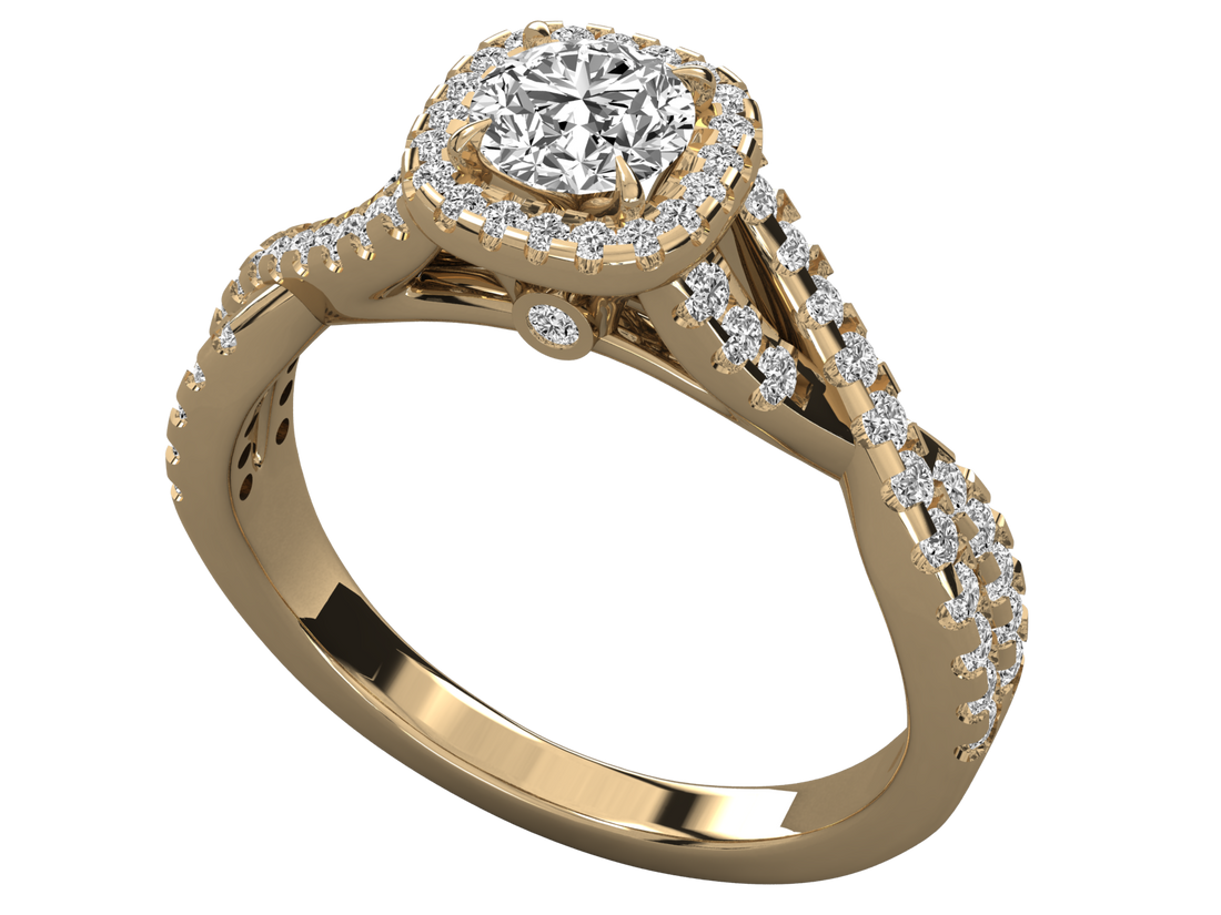 9K GOLD SOLITAIRE ROUND CUT LAB GROWN DIAMOND LADIES BRILLIANT RING.