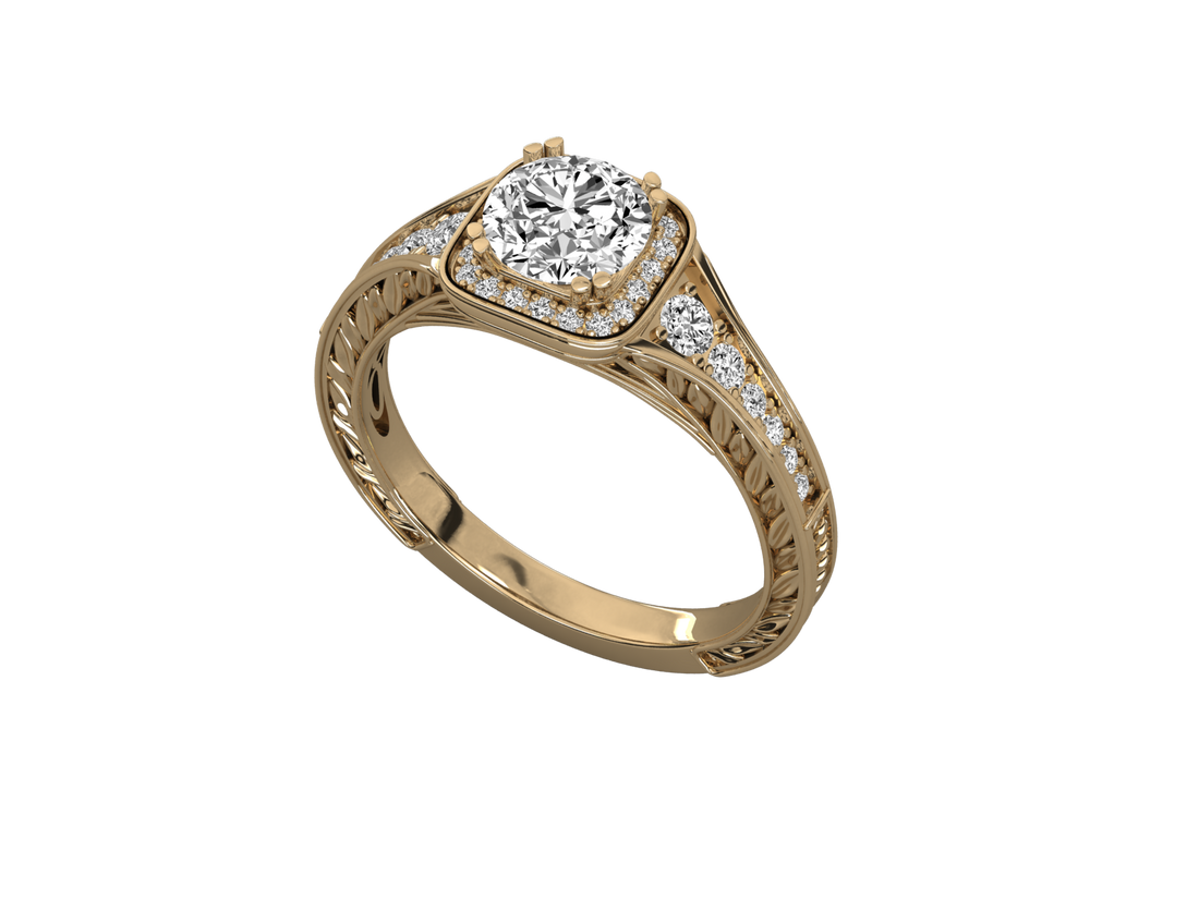 9K GOLD SOLITAIRE ROUND DIAMOND LADIES BRILLIANT RING.