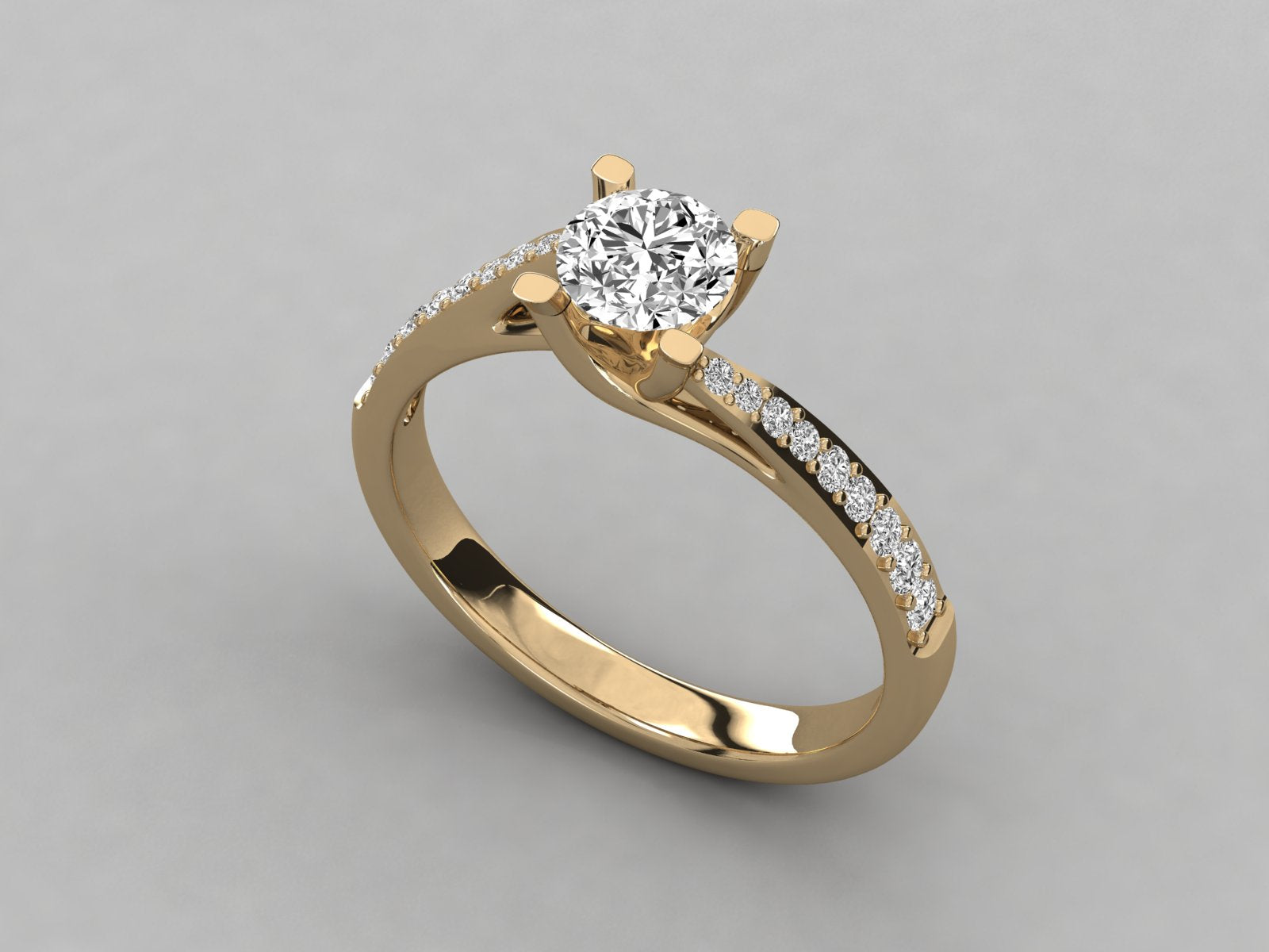 9K GOLD SOLITAIRE ROUND CUT LAB GROWN DIAMOND LADIES BRILLIANT RING.
